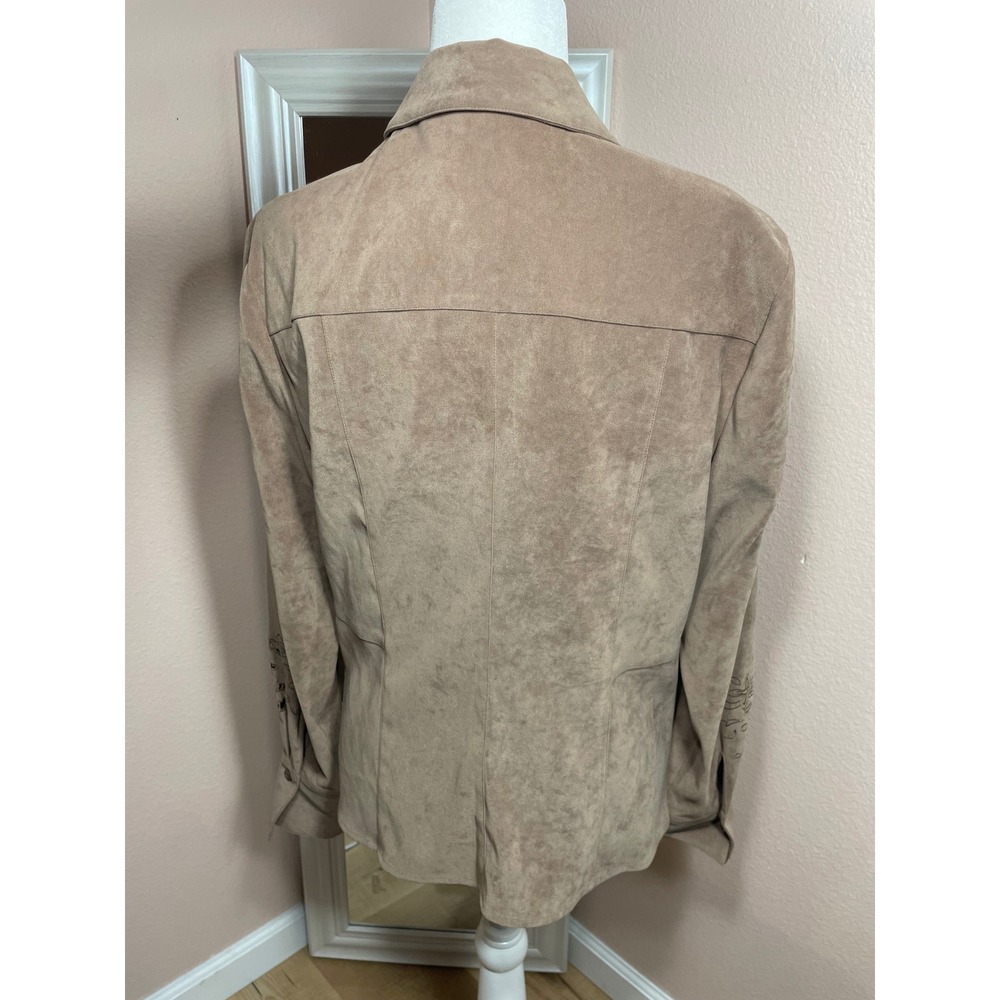Norton McNaughton Womens Faux Suede Embroidered Button Down Shirt Taupe Size 8 - Picture 9 of 9